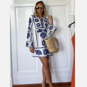 ZARA NWT Embroidered Kaftan Tunic Dress L